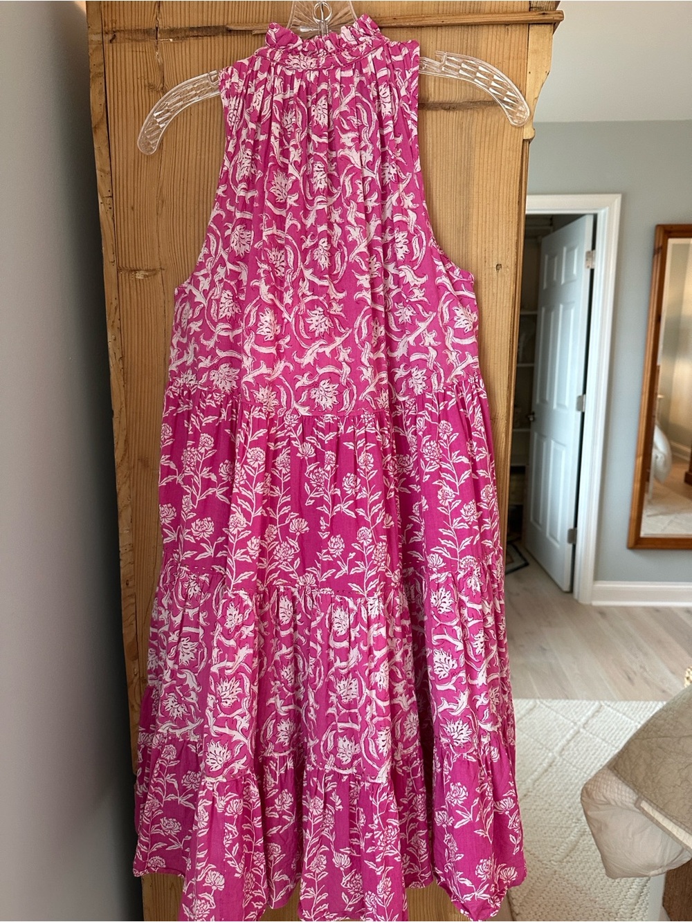 Ros Garden Hot Pink Floral Tie-Neck Mini Dress - Picture 8 of 11